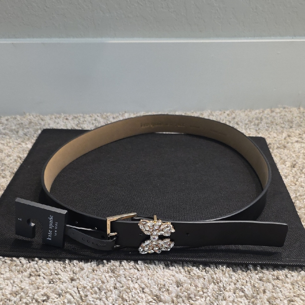 Kate Spade Black Belt with Gold and Crystal Buckle